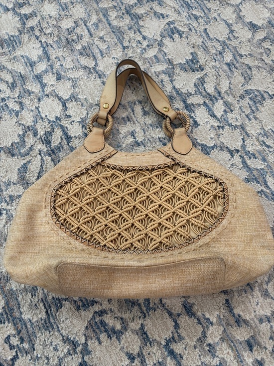 Cole Haan Handbags - Cole Haan Woven Macramé Beige Shoulder Bag with Rope Detail
